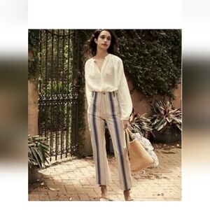 DOEN BIANCA STRIPED HIGH WAISTED PANTS SIZE 28 COLOR BONE BLUE SPRIPES